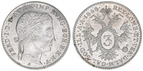 Ferdinand I.1835-1848
3 Kreuzer, 1848 A. Wien
1,68g
ANK 2
stfr