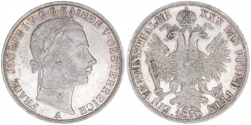 Franz Joseph I. 1848-1916
Vereinstaler, 1858 A. Wien
18,52g
ANK 32
vz++