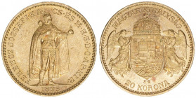 Franz Joseph I. 1848-1916
20 Korona, 1895 KB. Kremnitz
6,77g
ANK 39
stfr