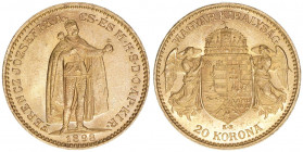 Franz Joseph I. 1848-1916
20 Korona, 1898 KB. Kremnitz
6,77g
ANK 39
vz/stfr