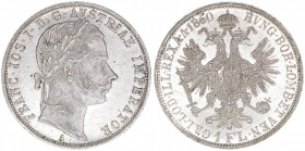 Franz Joseph I. 1848-1916
1 Gulden, 1860 A. Wien
12,35g
ANK 28
vz/stfr