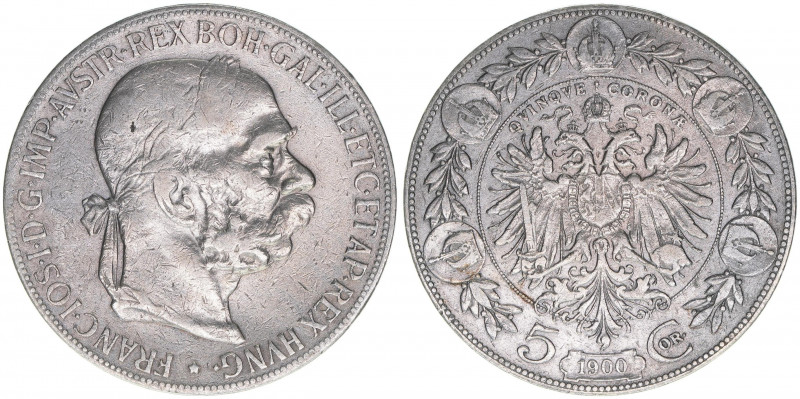 Franz Joseph I. 1848-1916
5 Kronen, 1900. Wien
23,73g
ANK 71
ss