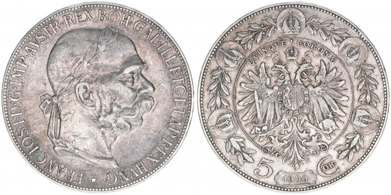 Franz Joseph I. 1848-1916
5 Kronen, 1900. Wien
23,87g
ANK 71
ss+