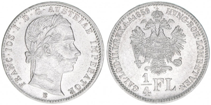 Franz Joseph I. 1848-1916
1/4 Gulden, 1859 B. Kremnitz
5,33g
ANK 24
stfr