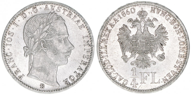 Franz Joseph I. 1848-1916
1/4 Gulden, 1860 B. Kremnitz
4,32g
ANK 24
stfr