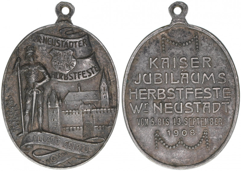 Franz Joseph I. 1848-1916
ovale Medaille mit Trageöse, 1908. Wiener Neustädter H...