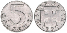5 Groschen, 1937
Kupfer-Nickel. Wien
3,00g
ANK 7
vz