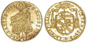 Johann Ernst Graf Thun-Hohenstein 1687-1709
Erzbistum Salzburg. 1/4 Dukat, 1699. Salzburg
0,88g
Zöttl 2148, Probszt 1789
stfr