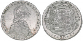 Hieronymus Graf Colloredo 1772-1803
Erzbistum Salzburg. 20 Kreuzer, 1795. Salzburg
6,70g
Zöttl 3288, Probszt 2493
vz
