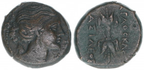 Syrakus - Agathokeles 310-304 BC
Griechen. Bronzemünze. 21mm
8,22g
CNS 138
ss