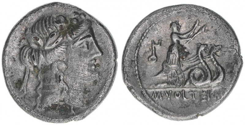 M. Volteius
Römisches Reich - Republik. Denar, 78 BC. Av. Kopf des Liber mit Efe...