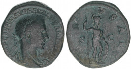 Severus Alexander 222-235
Römisches Reich - Kaiserzeit. Sesterz, ohne Jahr. VIRTVS AVG - SC
Rom
22,45g
RIC 623var
s/ss