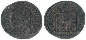 Constantinus II. 337-340
Römisches Reich - Kaiserzeit. Follis. Zusatzemission - QAURL - sehr selten - PROVIDENTIAE CAESS
Arelate
2,76g
zu RIC 289
ss