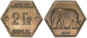 1908-1960
Belgisch-Kongo. 2 Francs, 1943. Messing
6,00g
Schön 25
ss/vz