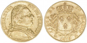 Ludwig XVIII 1815-1824
Frankreich. 20 Francs, 1815 A. Gold
6,38g
KM 706.1
ss