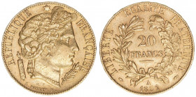 20 Francs, 1851 A
Frankreich. Gold. 6,42g
Kahnt/Schön 85
vz-