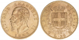 Victor Emanuel II. 1861-1878
Italien. 20 Lire, 1865. Gold
6,44g
KM 10.1
vz/stfr