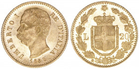 Umberto I. 1878-1900
Italien. 20 Lire, 1882. Gold
6,44g
KM 21
vz/stfr