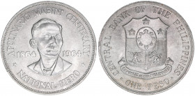 Republik seit 1946
Philippinen. 1 Peso, 1964. 100. Geburtstag von Apolinario Mabini
Silber
26,81g
Schön 32
vz/stfr