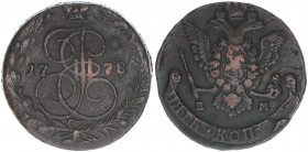 Katharina II.
Rußland. 5 Kopeken, 1778 EM. 43,00g
ss