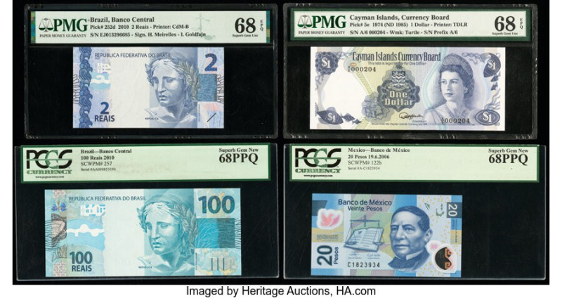 Brazil, Cayman Islands & Mexico Group Lot of 4 Examples PMG Superb Gem Unc 68 EP...