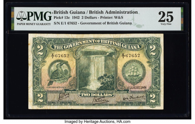 British Guiana Government of British Guiana 2 Dollars 1.1.1942 Pick 13c PMG Very...