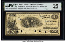 Canada Jewett & Pitcher Bankers $1 1873 Pick NB-15100202 PMG Very Fine 25. Five POCs are present on this example. 

HID09801242017

© 2022 Heritage Au...