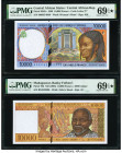 Central African States Banque des Etats de l'Afrique Centrale, Central African Republic 10,000 Francs 1999 Pick 305Fe PMG Superb Gem Unc 69 EPQ S; Mad...