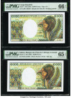 Congo Republic Banque des Etats de l'Afrique Centrale 10,000 Francs ND (1983) Pick 7 PMG Gem Uncirculated 66 EPQ; Gabon Banque des Etats de l'Afrique ...