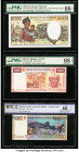 Djibouti Banque Nationale de Djibouti (2); Banque Centrale 10,000; 1000; 40 Francs ND (1984-2017) Pick 39b; 42a; UNL Three Examples PMG Superb Gem Unc...
