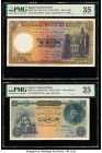 Egypt National Bank of Egypt 10; 5 Pounds 18.5.1951; 1946-50 Pick 23d; 25a Two Examples PMG Choice Very Fine 35; Very Fine 25. Discoloration is presen...