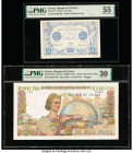 France Banque de France 5; 10,000 Francs 1912-17; 3.3.1955 Pick 70; 132d Two Examples PMG About Uncirculated 55; Very Fine 30. Pinholes are noted on P...
