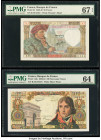 France Banque de France 50 Francs; 100 Nouveaux Francs 24.4.1941; 2.5.1963 Pick 93; 144a Two Examples PMG Superb Gem Unc 67 EPQ; Choice Uncirculated 6...