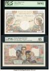 France Banque de France 1000; 100; 5000 Francs 24.10.1940; 2.12.1948 ; 20.9.1945 Pick 96a; 128b; 103c Three Examples PCGS Choice About New 58PPQ; PMG ...