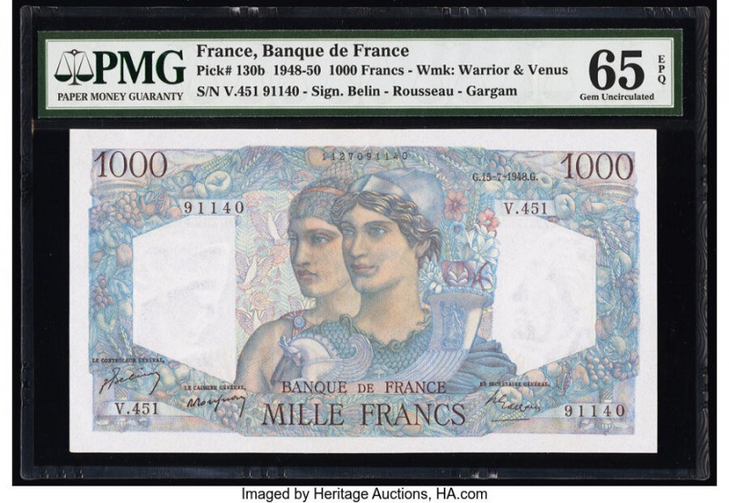 France Banque de France 1000 Francs 15.7.1948 Pick 130b PMG Gem Uncirculated 65 ...