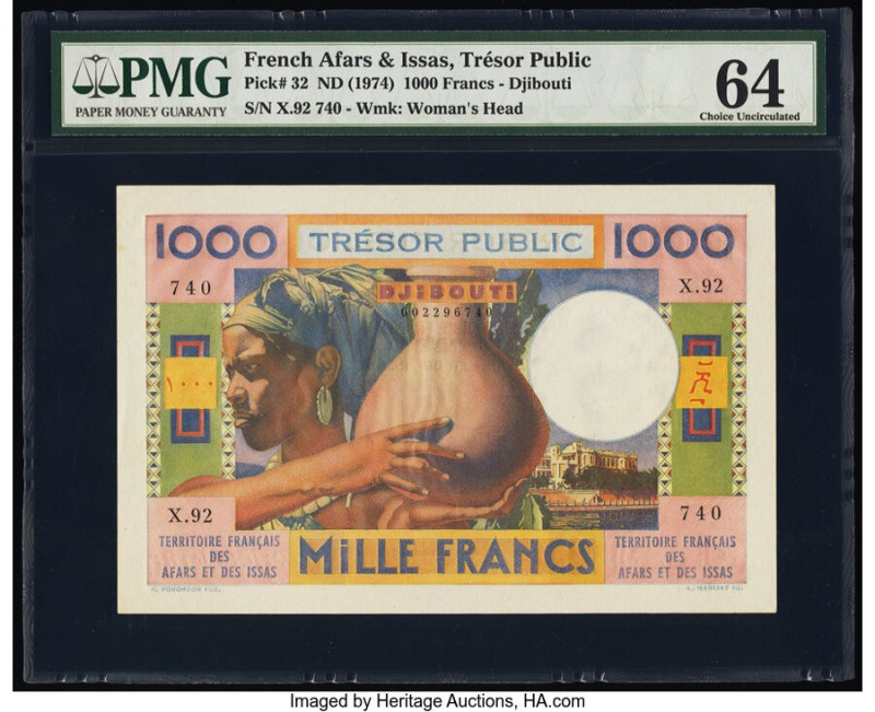 French Afars & Issas Tresor Public, Djibouti 1000 Francs ND (1974) Pick 32 PMG C...