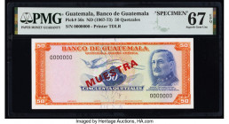 Guatemala Banco de Guatemala 50 Quetzales ND (1967-73) Pick 56s Specimen PMG Superb Gem Unc 67 EPQ. Red Muestra overprints are present. 

HID098012420...