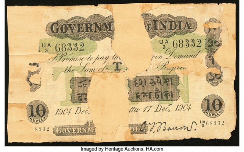 India Government of India 10 Rupees 17.12.1904 Pick A9b Jhun2A.2.2A.2 Good. Note...