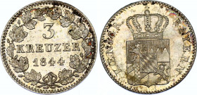 German States Bavaria 3 Kreuzer 1844 
KM# 800, N# 22604; Silver; Ludwig I; UNC with mint luster.