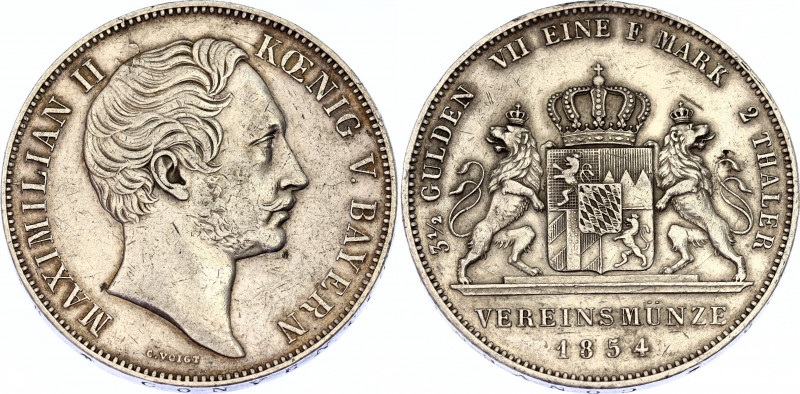 German States Bavaria 2 Taler / 3-1/2 Gulden 1854
KM# 837; AKS# 146; J. 85; N# ...