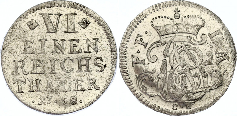 German States Fulda 1/6 Taler 1758
KM# 101; Schön# 53; N# 94069; Silver; Adalbe...
