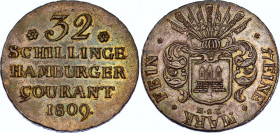 German States Hamburg 32 Schillinge 1809 HSK
KM# 536; N# 20521; Silver; XF, mint luster.