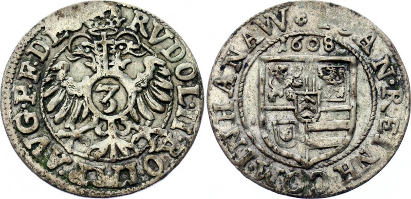 German States Hanau-Lichtenberg 3 Kreuzer 1608
KM# 4; Silver; Johann Reinhard I...