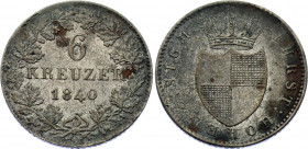 German States Hohenzollern-Sigmaringen 6 Kreuzer 1840
KM# 18; AKS# 14; J# 11; Silver; Karl; VF.