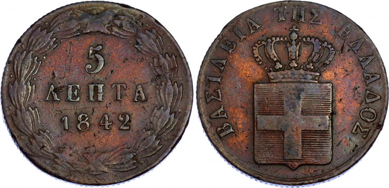 Greece 5 Lepta 1842
KM# 16; N# 5498; Copper; Otto; VF.