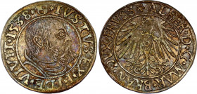 German States Prussia 1 Groschen 1538 
MB# 3; Kopicki# 3779, N# 27572; Silver; Albrecht of Prussia; Mint: Königsberg; XF/AUNC, toned.