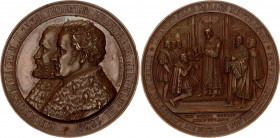 German States Prussia Bronze Medal Reformation in Brandenburg and in Berlin 1839
Bolzenthal 164; Bronze 55.93 g., 45 mm; Obv: Conjoined busts of King...