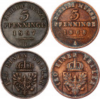 German States Prussia 2 x 3 Pfenninge 1867 - 1868
KM# 482, N# 14248; Copper; William I; VF/XF.