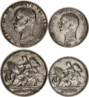 Greece 1 - 2 Drachmai 1911
KM# 60, 61; Silver; George I; VF/XF.