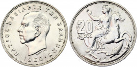 Greece 20 Drachmai 1960
KM# 85, N# 6010; Silver; Paul; UNC.